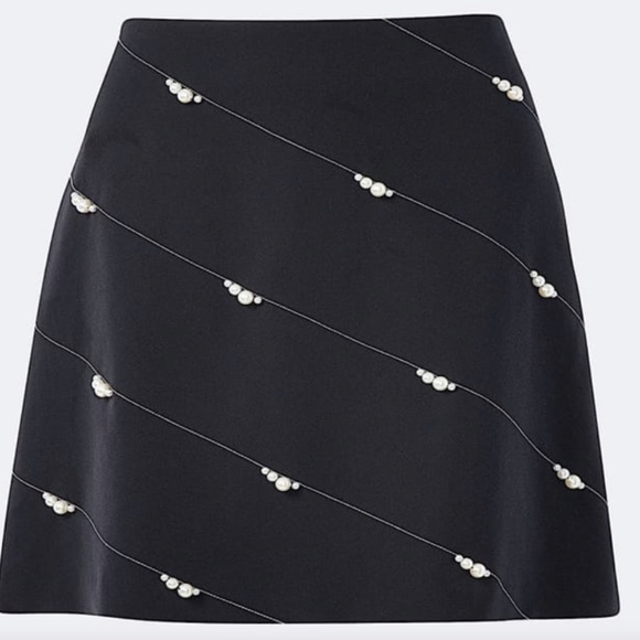 MILLY Cady Pearl Embroidered Mini Skirt In Black/ecru - Picture 1 of 6